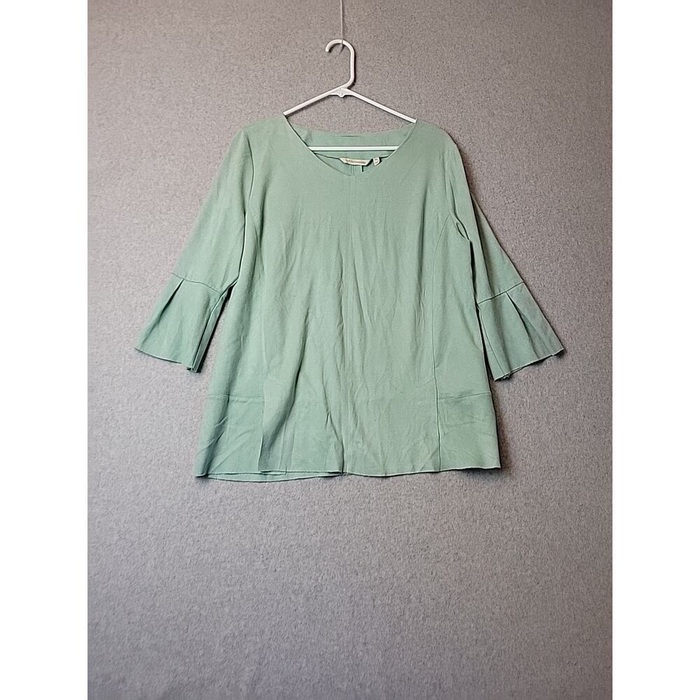 Soft Surroundings Green 3/4 Sleeve Faux Suede V Neck Blouse Women's PXL Stretch